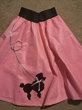 Pink Poodle A-Line Skirt with Black Waistband